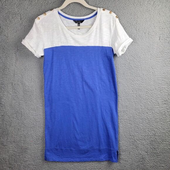 Nicole Miller New York T-shirt Dress Womens Small  Color Block Blue White Cotton - Picture 1 of 11